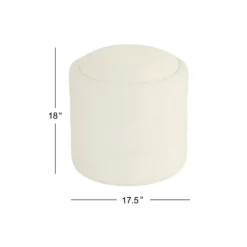 Round Cream Boucle Storage Ottoman-Kirkland's Home Fashion