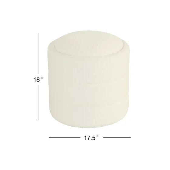 Round Cream Boucle Storage Ottoman-Kirkland's Home Fashion