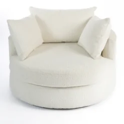 Round Cream Boucle Swivel Accent Chair-Kirkland's Home Sale