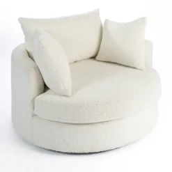 Round Cream Boucle Swivel Accent Chair-Kirkland's Home Sale