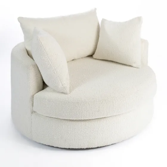 Round Cream Boucle Swivel Accent Chair-Kirkland's Home Sale