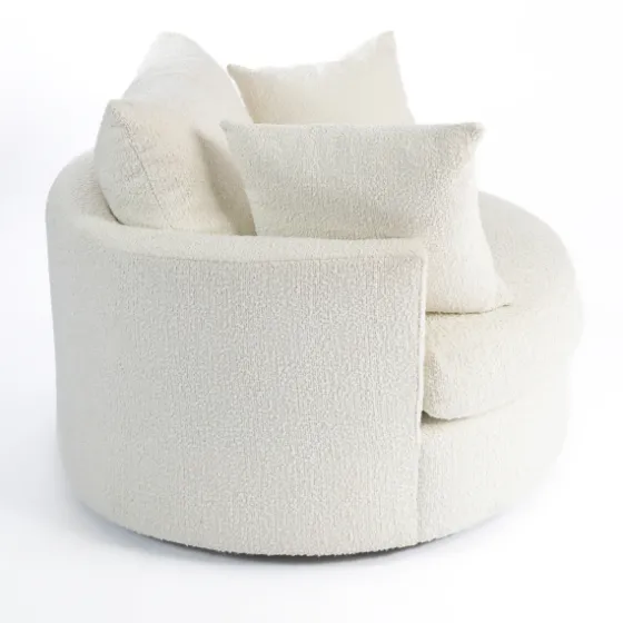 Round Cream Boucle Swivel Accent Chair-Kirkland's Home Sale