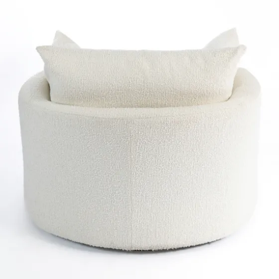 Round Cream Boucle Swivel Accent Chair-Kirkland's Home Sale