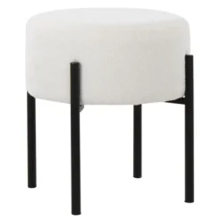 Round Cream Upholstered Metal Base Ottoman-Kirkland's Home Hot