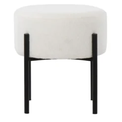 Round Cream Upholstered Metal Base Ottoman-Kirkland's Home Hot