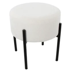 Round Cream Upholstered Metal Base Ottoman-Kirkland's Home Hot