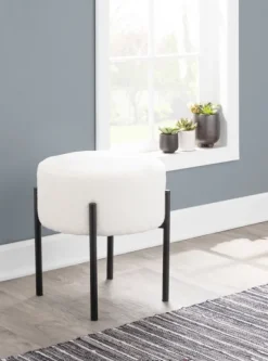 Round Cream Upholstered Metal Base Ottoman-Kirkland's Home Hot
