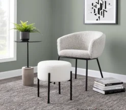 Round Cream Upholstered Metal Base Ottoman-Kirkland's Home Hot
