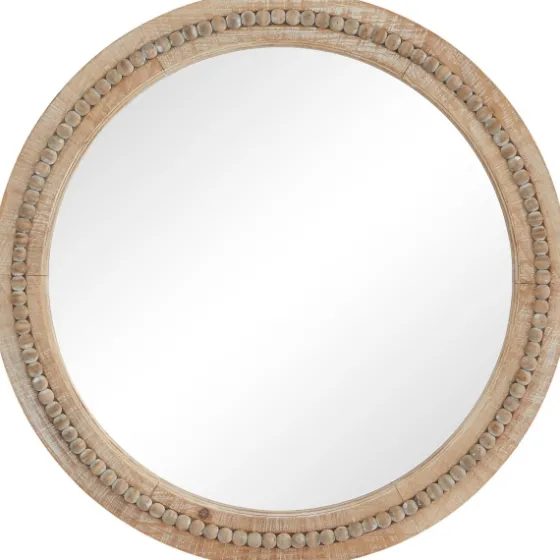Round Distressed Beaded Wall Mirror, 28 In.-Kirkland's Home Fashion