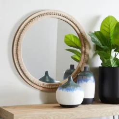 Round Distressed Beaded Wall Mirror, 28 In.-Kirkland's Home Fashion