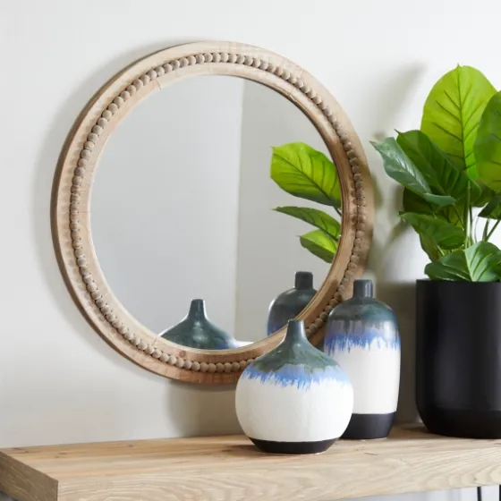 Round Distressed Beaded Wall Mirror, 28 In.-Kirkland's Home Fashion