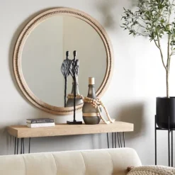 Round Distressed Beaded Wall Mirror, 44 In.-Kirkland's Home Clearance
