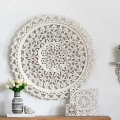 Round Distressed Wood Carved Wall Plaque-Kirkland's Home Clearance