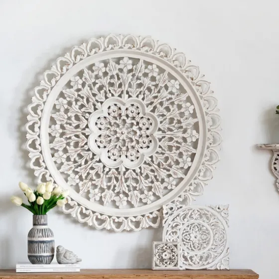 Round Distressed Wood Carved Wall Plaque-Kirkland's Home Clearance