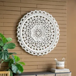Round Distressed Wood Carved Wall Plaque-Kirkland's Home Clearance