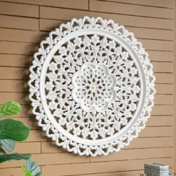 Round Distressed Wood Carved Wall Plaque-Kirkland's Home Clearance