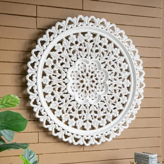 Round Distressed Wood Carved Wall Plaque-Kirkland's Home Clearance