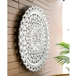 Round Distressed Wood Carved Wall Plaque-Kirkland's Home Clearance