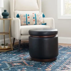 Round Faux Leather Storage Ottoman-Kirkland's Home Cheap