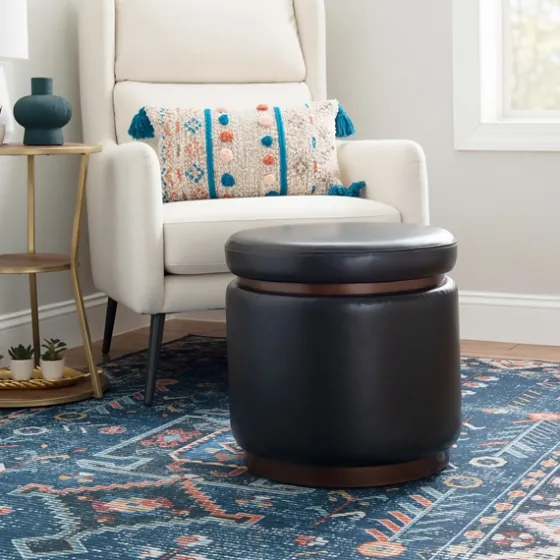 Round Faux Leather Storage Ottoman-Kirkland's Home Cheap