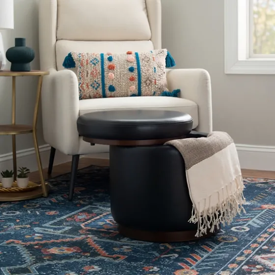 Round Faux Leather Storage Ottoman-Kirkland's Home Cheap