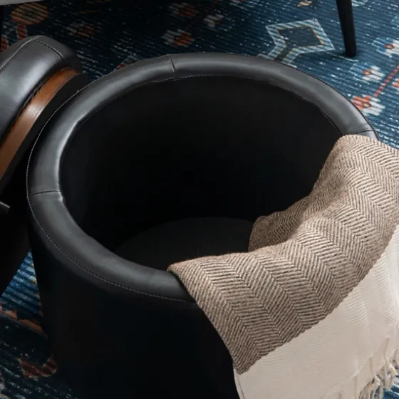 Round Faux Leather Storage Ottoman-Kirkland's Home Cheap