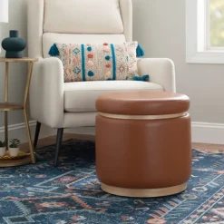 Round Faux Leather Storage Ottoman-Kirkland's Home Best