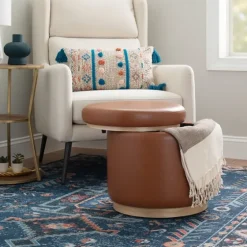 Round Faux Leather Storage Ottoman-Kirkland's Home Best
