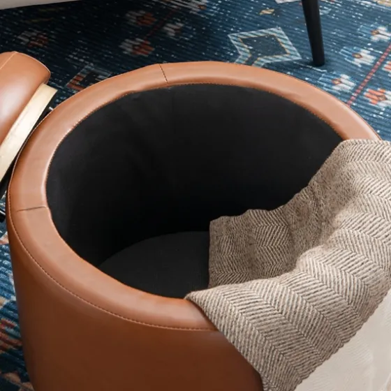 Round Faux Leather Storage Ottoman-Kirkland's Home Best