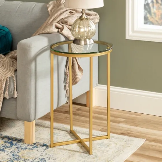 Round Gold Metal And Glass Side Table-Kirkland's Home Shop