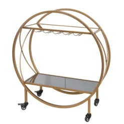 Round Gold Mirrored Shelves Bar Cart-Kirkland's Home Clearance