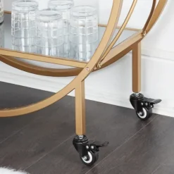 Round Gold Mirrored Shelves Bar Cart-Kirkland's Home Clearance