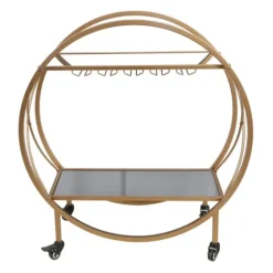 Round Gold Mirrored Shelves Bar Cart-Kirkland's Home Clearance