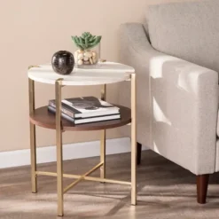 Round Gold 2-Tier Accent Table-Kirkland's Home Outlet