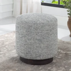 Round Gray & Blue Upholstered Ottoman-Kirkland's Home Sale