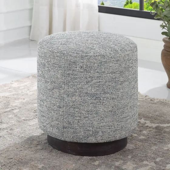 Round Gray & Blue Upholstered Ottoman-Kirkland's Home Sale
