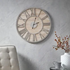 Round Gray And Natural Wooden Wall Clock-Kirkland's Home Shop