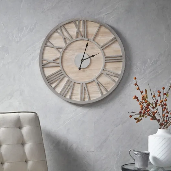 Round Gray And Natural Wooden Wall Clock-Kirkland's Home Shop