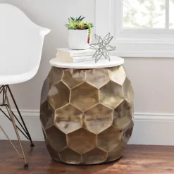 Round Honeycomb Marble Top Accent Table-Kirkland's Home Online