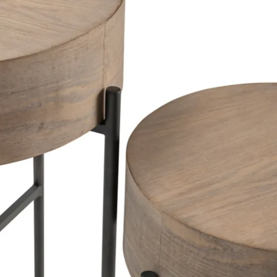 Round Light Wood And Metal Accent Tables, Set Of 2-Kirkland's Home Sale