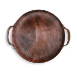 Round Mango Wood Tray With Leather Handles-Kirkland's Home Online