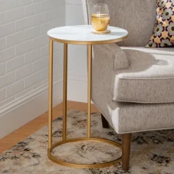 Round Marble And Gold C-Table-Kirkland's Home Cheap