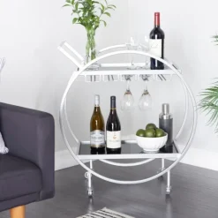 Round Metal And Glass 2-Ter Bar Cart-Kirkland's Home Sale