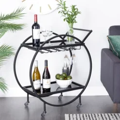 Round Metal And Glass 2-Ter Bar Cart-Kirkland's Home Hot