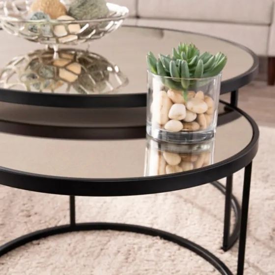 Round Mirrored Nesting Tables, Set Of 2-Kirkland's Home Shop
