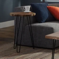 Round Natural Live Edge Hairpin Legs Accent Table-Kirkland's Home Hot