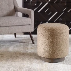 Round Oatmeal Boucle Ottoman-Kirkland's Home Best