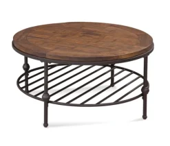 Round Pine Wood Top And Metal Base Coffee Table-Kirkland's Home Online