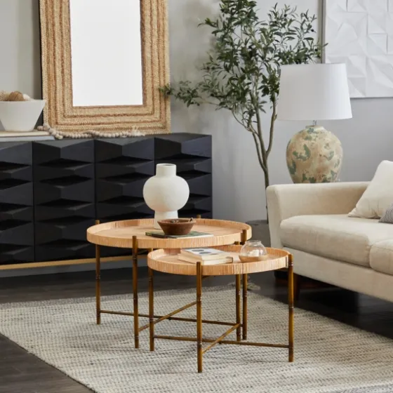 Round Rattan 2-Pc. Nesting Coffee Table Set-Kirkland's Home New