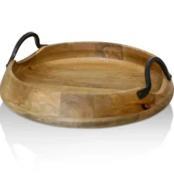 Round Rustic Metal Handle Wooden Tray-Kirkland's Home Best